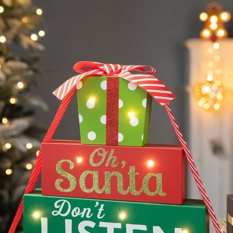 Glitzhome Christmas Table Decor Wooden Signs with Sayings Oh Santa Don’t Listen to the Elf