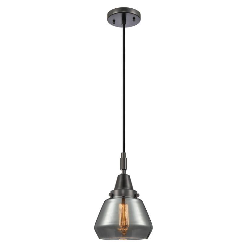 Innovations Lighting Downtown Urban - Caden Fulton - 1 Light 7" Cord Hung Mini Pendant - Matte Black/Light Smoke Shade