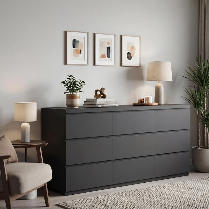 9-Drawer Dresser Chest of Drawers, Living Room Clothing Storage Cabinet Organizer Wardrobe Armoire Closet - Black