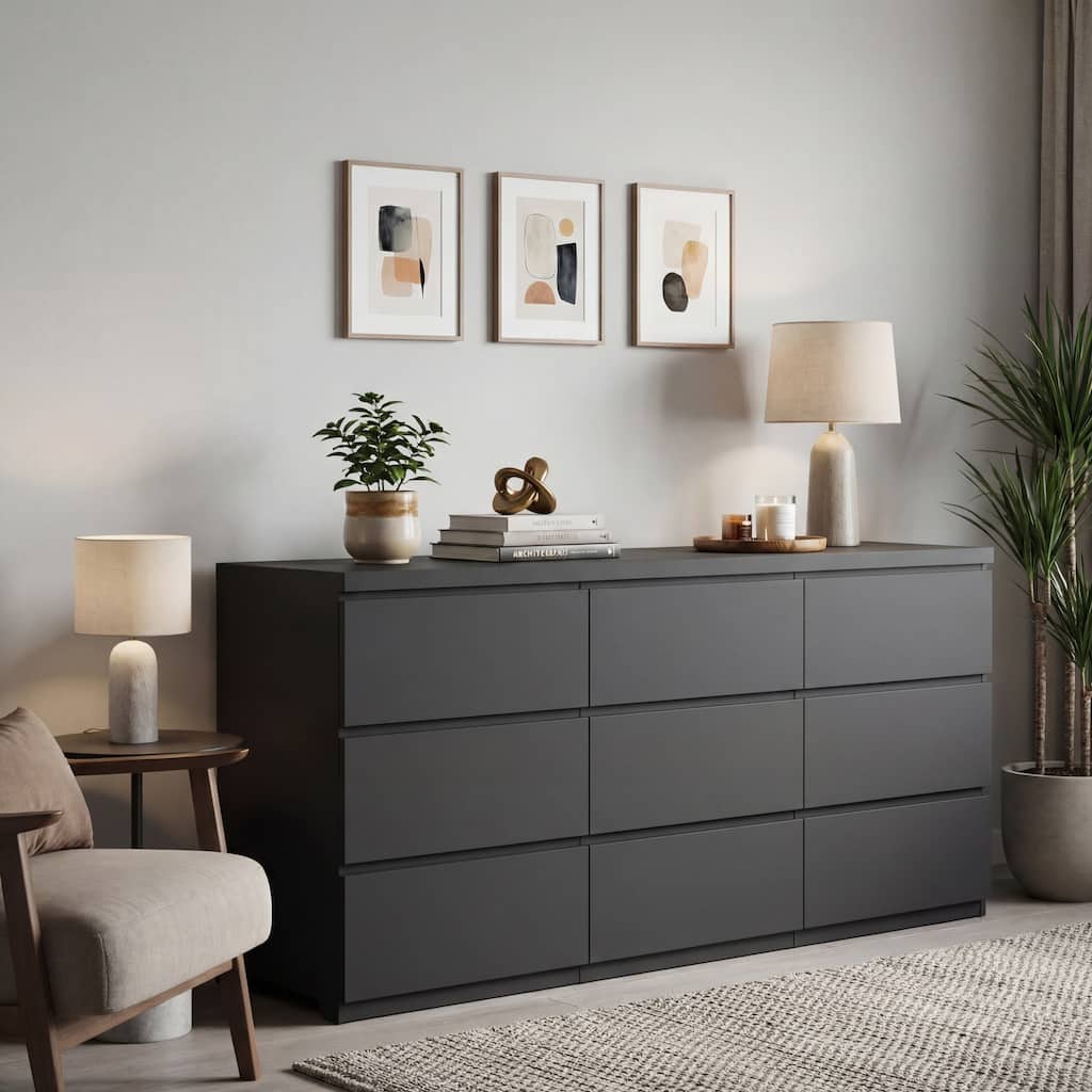 9-Drawer Dresser Chest of Drawers, Living Room Clothing Storage Cabinet Organizer Wardrobe Armoire Closet