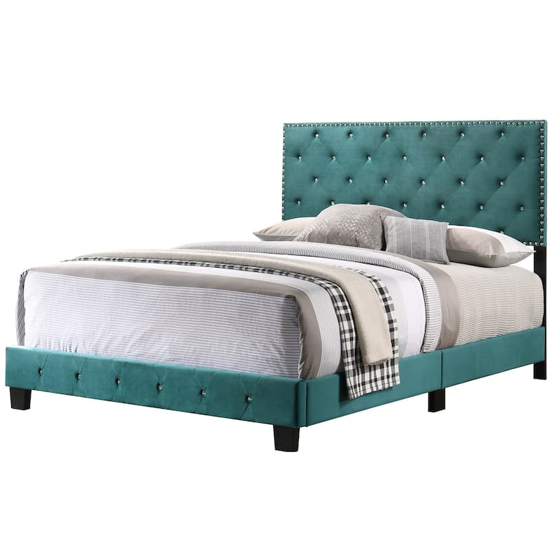 Full Size Velvet Platform Bed with Easy Assembly and Timeless Design - Green