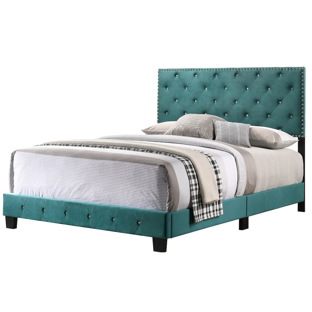 King Size Velvet Platform Bed with Durable Construction and Easy Assembly