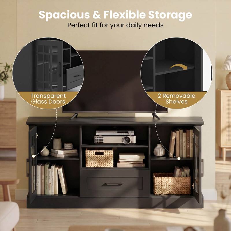 Costway Farmhouse TV Stand for TVs up to 70" Media Center with Glass - See Details