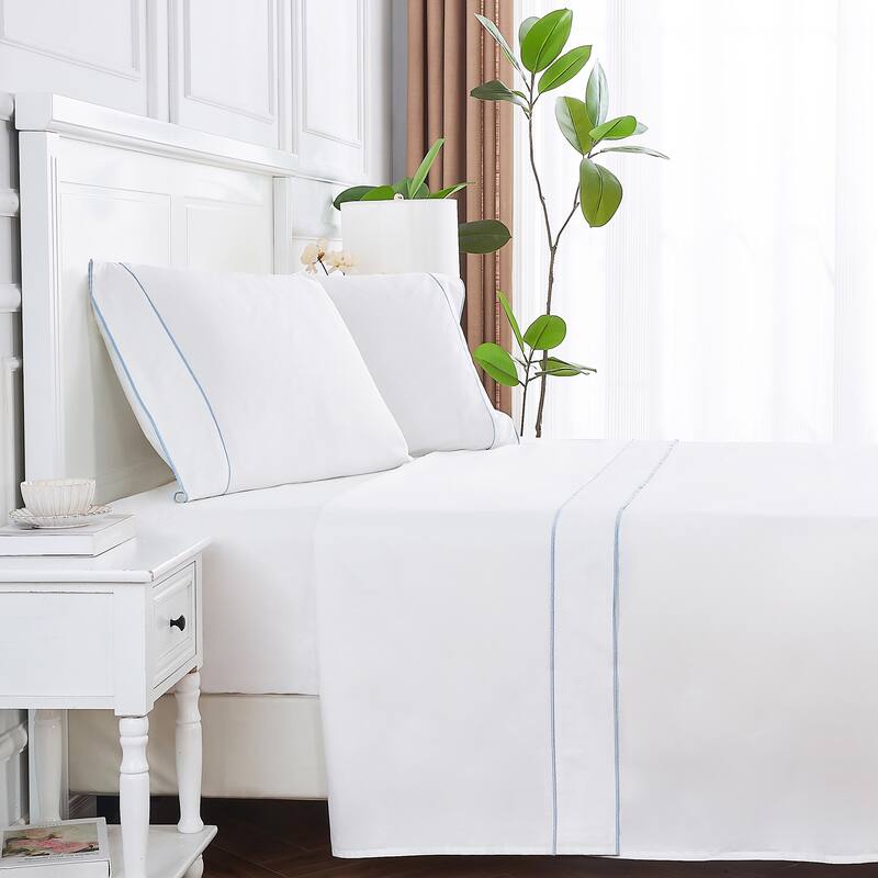 Home Sweet Home Collection 600TC Cotton Stripes Embroidery Edges Sheet Set & Pillowcases