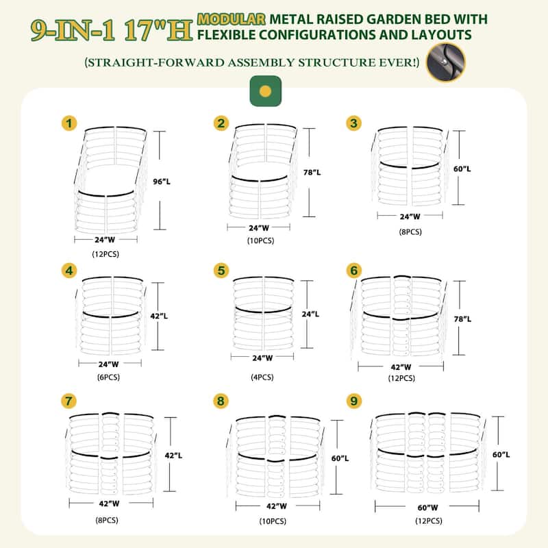 VEIKOUS 9-in-1 Modular Galvanized Metal Raised Garden Bed Kit for Outdoor Planters