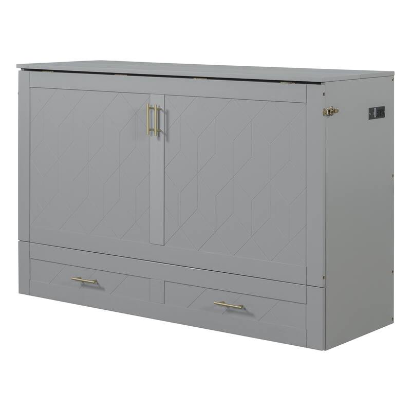 Murphy Bed with Pulley Structure Design, Drawer and USB Ports for Bedroom