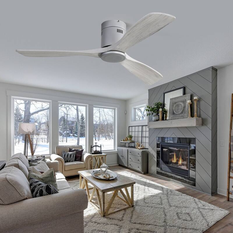 52" Low Profile Ceiling Fan Light Kits with Remote 3 Solid Wood Blades Integrated LED Light Optional