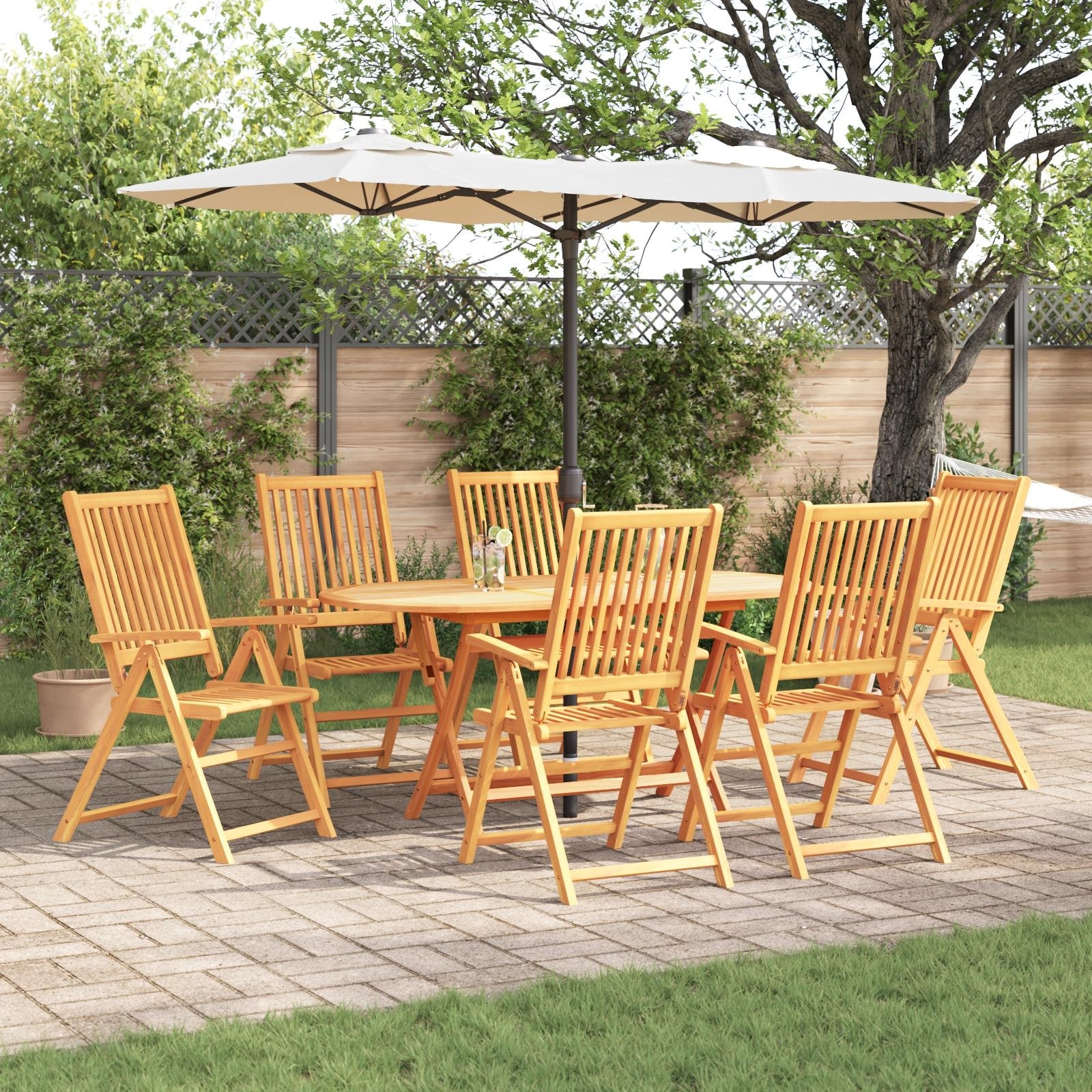 vidaXL Outdoor Dining Set Set of 7 Acacia Wood Color Solid Acacia Wood - 63.0 x 33.5 x 29.5 in