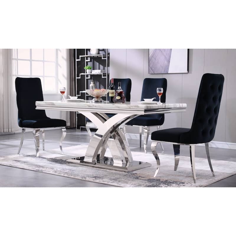 Luxury 65 inch Black and Gold Dining Table with Polished Double X Base
