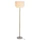 preview thumbnail 3 of 4, Burnaby Gold Brass Mid-Century Modern Floor Lamp White Linen Shade Pull Chain Switch - 15-in W x 62.5-in H x 15-in D