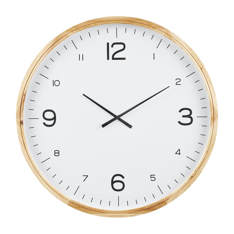Wood Decorative Wall Clock with White Backing - Light Brown - Roche River Decor