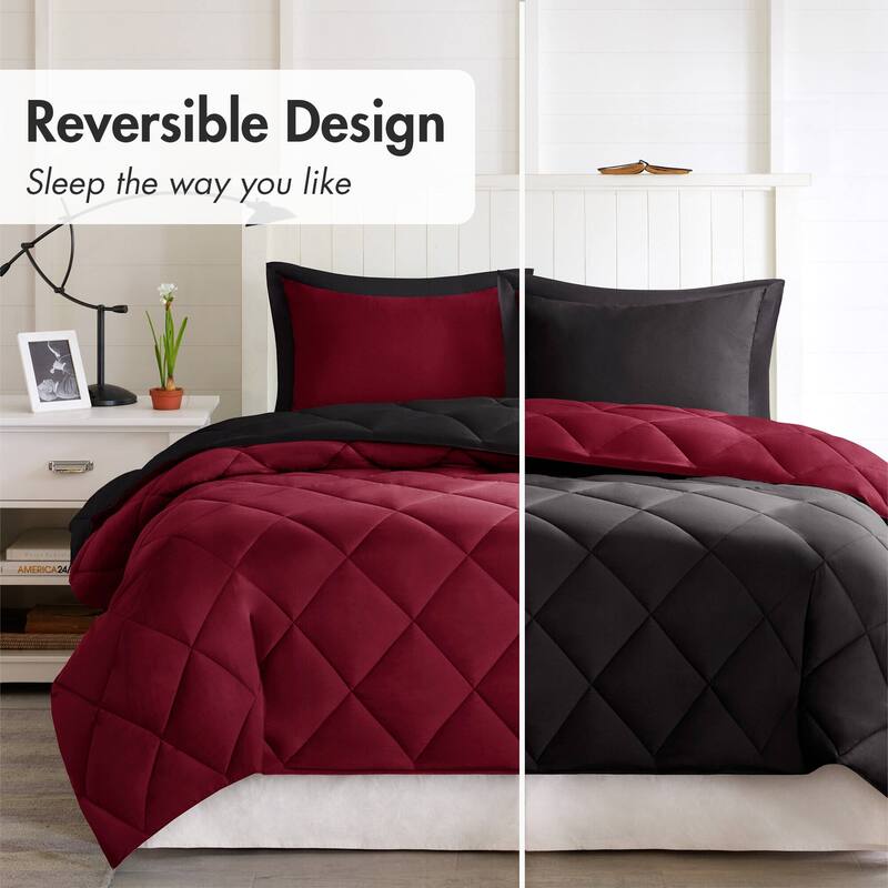 Madison Park Essentials Windsor 3M Scotchgard Diamond Quilting Reversible Down Alternative Comforter Set