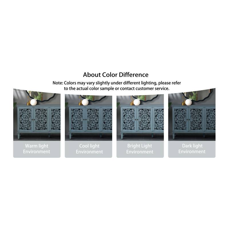 Roomfitters 60" Antique Buffet Cabinet, Floral Carved 4-Door Sideboard with Solid Wood Legs & Brass Handles