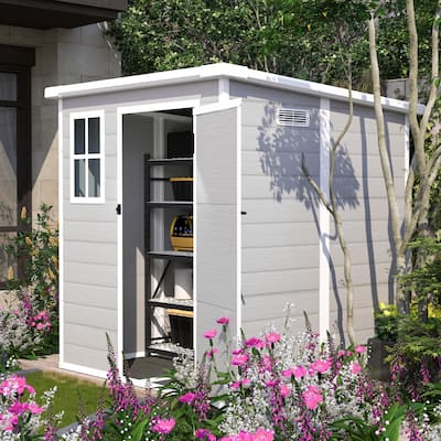 6x6 FT Storage Shed, Waterproof Resin Outdoor Storage Shed with Floor & Window & Lockable Doors and Vents, Tool Shed