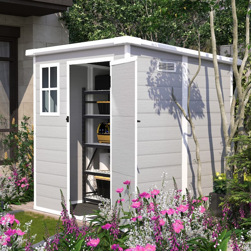 Resin Storage Shed Garden Shed with Lockable Door & Sloped Roof Outdoor Plastic Utility Shed Tool Shed,Rust-proof,Waterproof