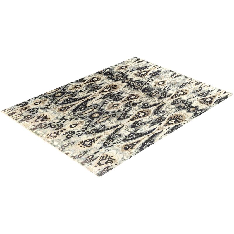 Ikat One-of-a-Kind Hand-Knotted Area Rug - Gray, 9' 0" x 12' 3" - 9' 0" x 12' 3"