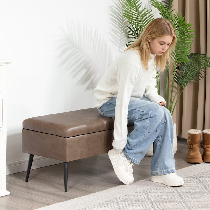 Adeco 42" Faux Leather Storage Bench with Lift-Top Lid
