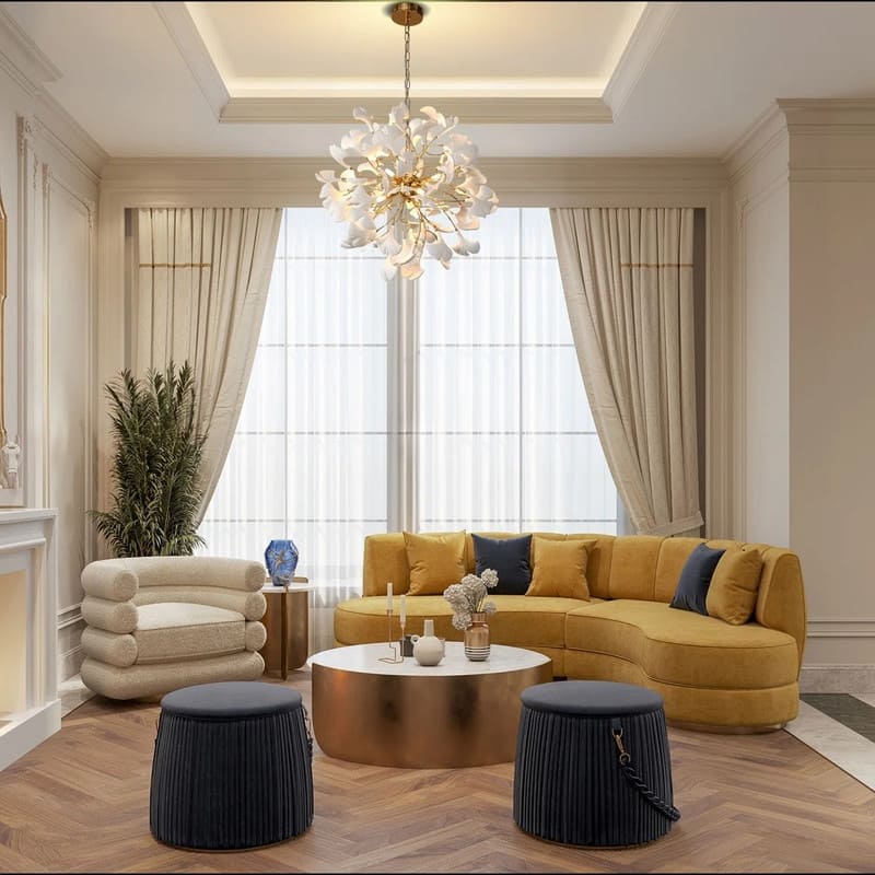 KAYLA Modern Gold Tree Branch Ginkgo Leaf Chandelier - 55" Rectangle Ceramic & Aluminum Design