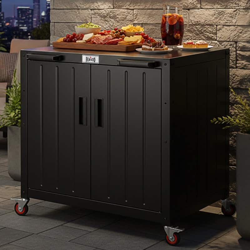 Feasto KT2435C 304 Stainless Steel Table Food Prep Grill Cart Table with Storage Cabinet