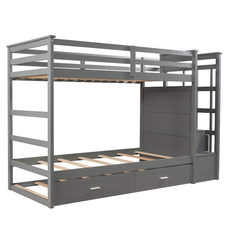 Harper & Bright Designs Bunk Bed with Trundle and Staircase