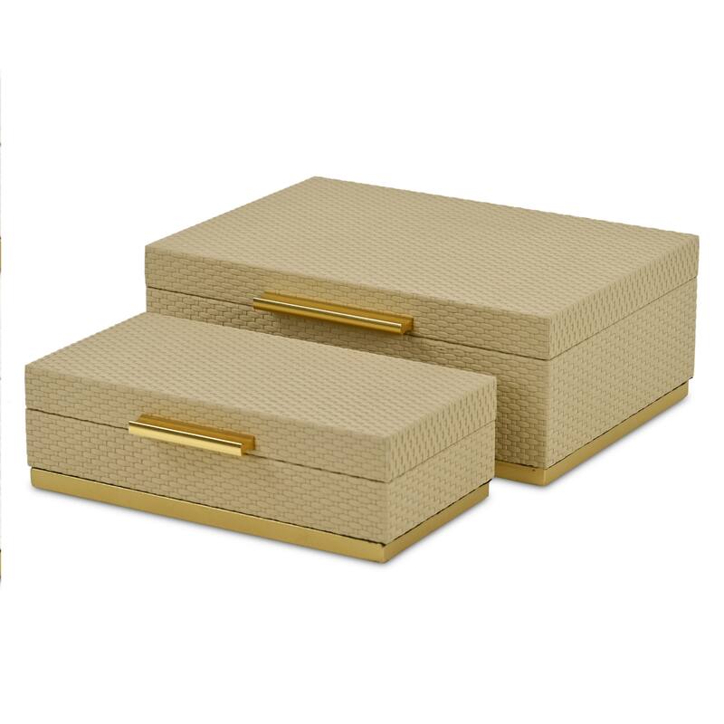 Weaved Rectangular Nesting Boxes - 11.75" - Taupe Brown and Gold - Set of 2