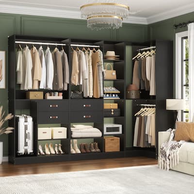 Rackcog 71'' - 110'' Set of 3 Freestanding Corner Closet Organizer, Reversible Wardrobe with Hanging Rods