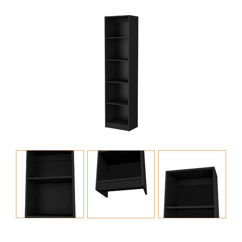 HomeRoots 70" Black Wood Five Tier Bookcase