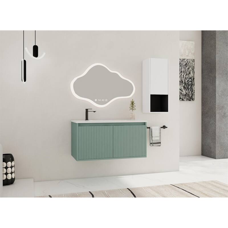 36" Floating Bathroom Vanity with Drop-Shaped Resin Sink - Green,White