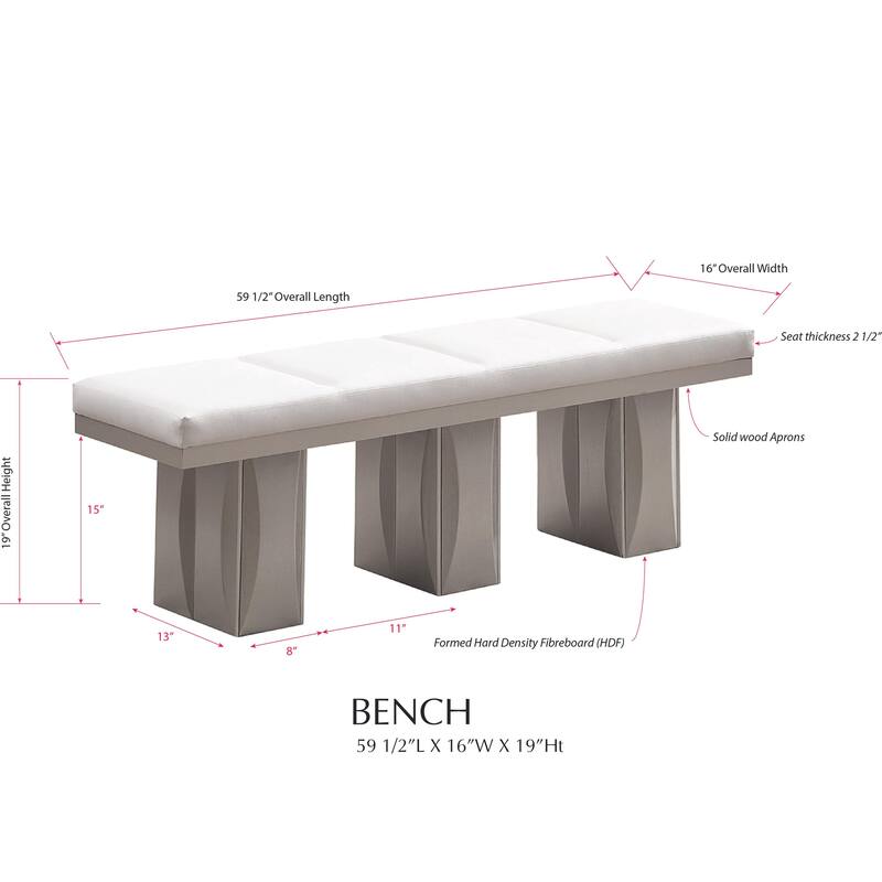 Kitchen Dining Room Vinyl Upholstered Bench, Champagne/White