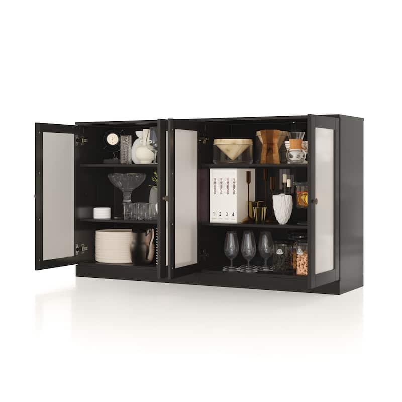 Palace Imports 100% Solid Wood 64" Sideboard with Frosted Glass Doors and Adjustable Shelves
