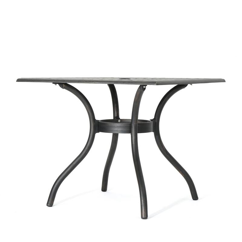 Roomfitters Square Outdoor Dining Table with Curved Legs, Cast Aluminum Construction for Patio or Garden Use, Bronze