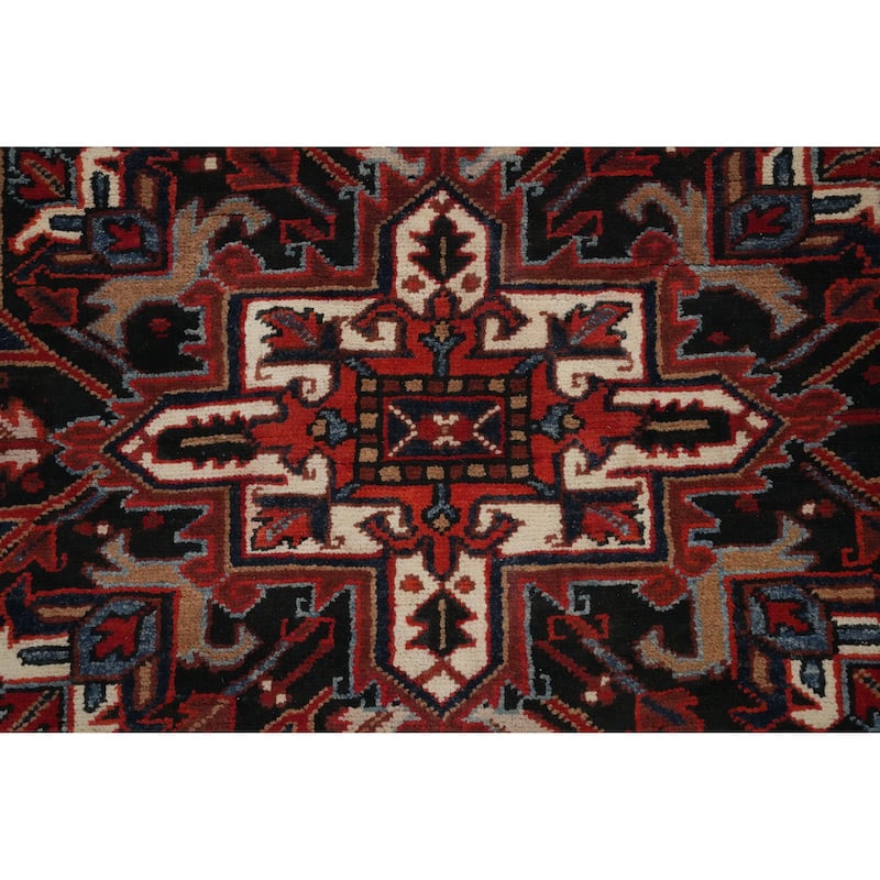 Hand Knotted Oriental 100% Wool Carpet Traditional Floral Red Heriz Area Rug - 9' 7'' X 8' 2''