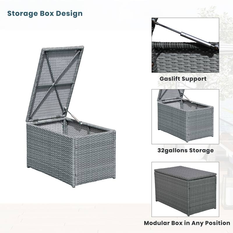 All Weather 10 Piece Outdoor PE Wicker Sectional Sofa Set Half Round Patio Rattan Conversation Set with Storage Box