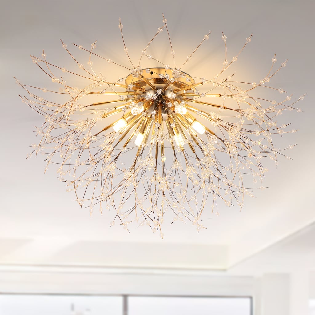 Starsky 6 Light Crystal Sputnik Starburst Ceiling Light Dandelion Firework Flush Mount