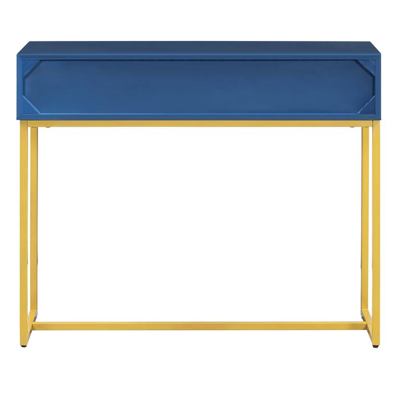 38" Modern Console Table with Two Drawers and Gold Metal Base for Entryway, Living Room