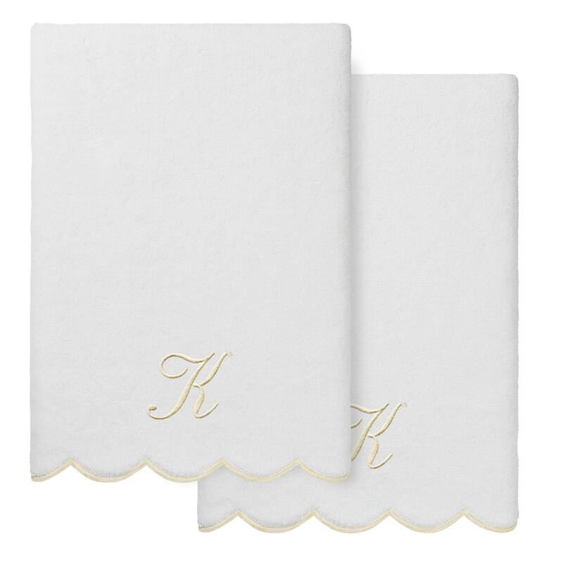 Authentic Hotel and Spa 100% Turkish Cotton Beige ADORNIA Scallop Personalized 2 Piece Bath Towel Set - 2 Bath Towels - K
