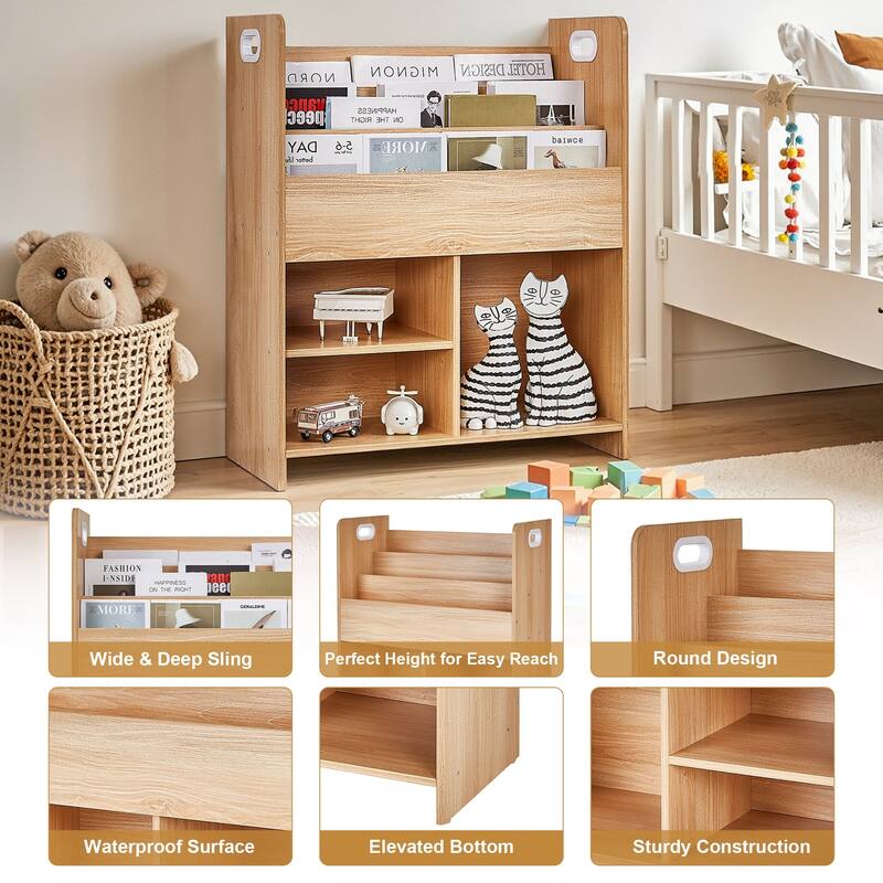 VECELO Kids Bookshelf, Wooden Toy Storage Cabinet Organizer or Kids Room, Bedroom, Nursery, Kindergarten, Bookcase with Shelves