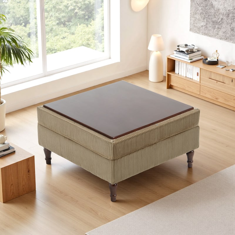 Corduroy Flip Top Dual-Use Storage Ottoman Coffee Table