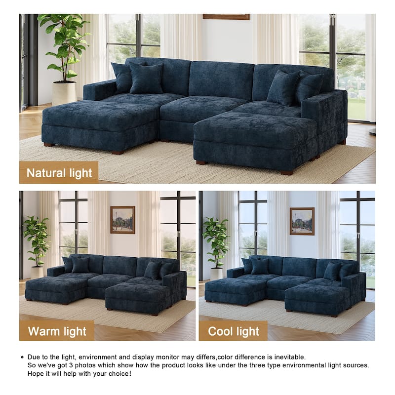 Modern Chenille Oversized Modular Sectional Sofa with 2 Ottoman