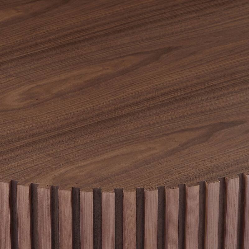 39.37'' Mid-Century Modern Coffee Table Round Coffee Table Walnut Coffee Table with Base, for Living Room