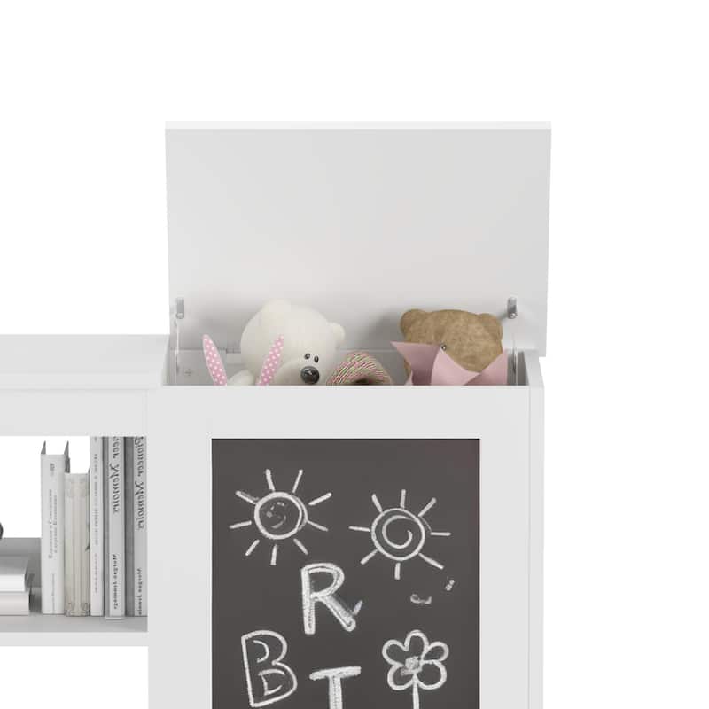 3-in-1 Kids Bookshelf and Toy Storage Cabinet with Chalkboard - Modern White Organizer for Playroom