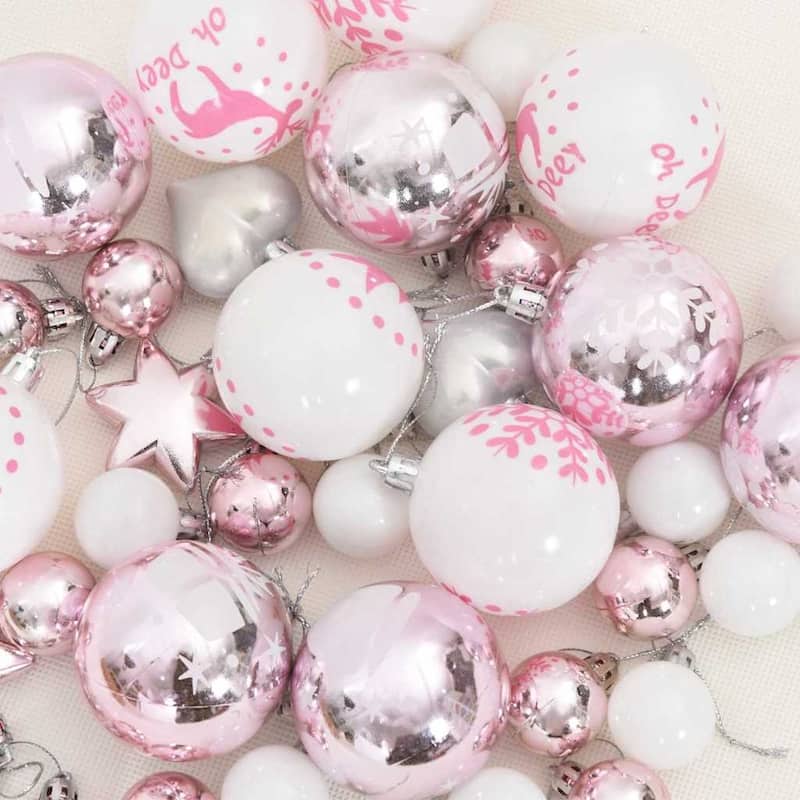 vidaXL Christmas Bauble Set 40 pcs White and Pink - 2.4 x 2.4 x 2.4