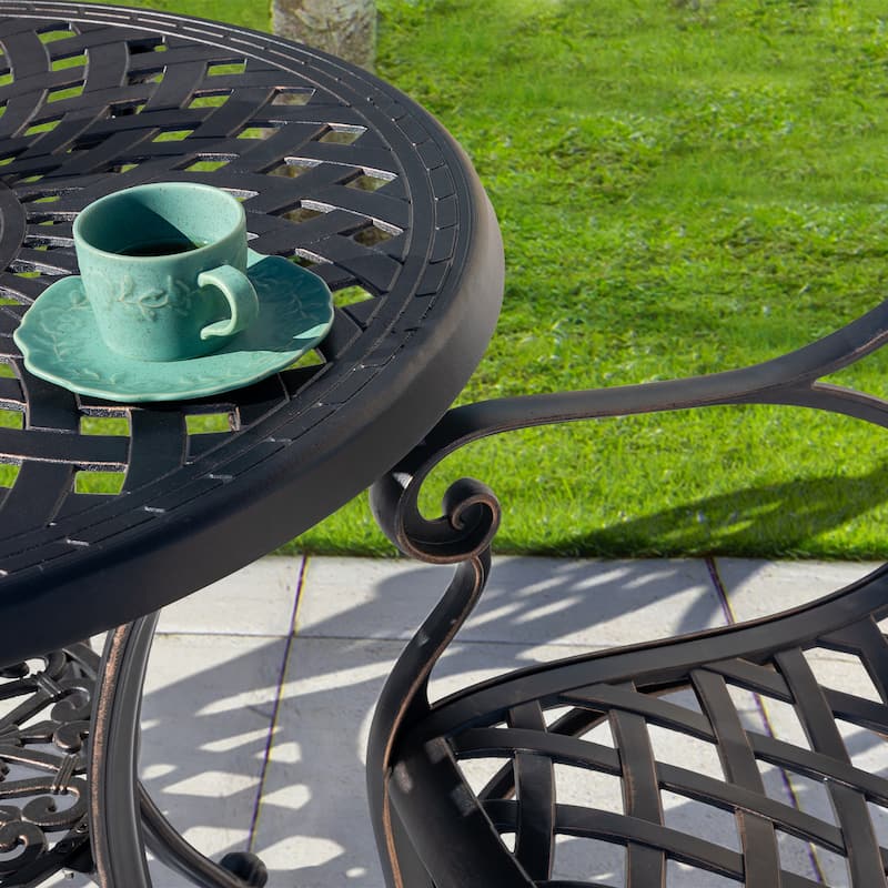 Outdoor 2-Person Cast Aluminum Bistro Set with Umbrella Hole