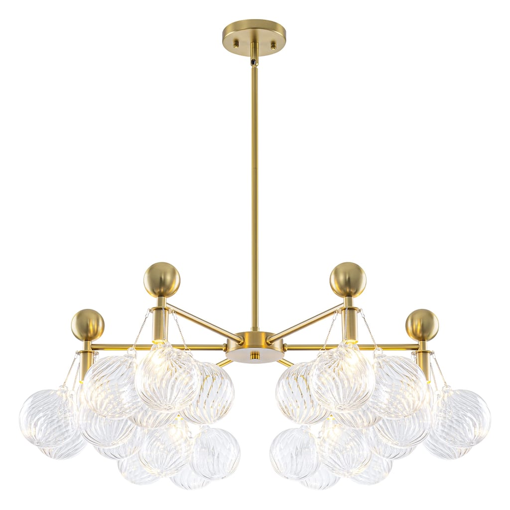 6-Light Modern Gold Chandelier with Twisted Clear Glass Globe Shades - Dia.31.5-in