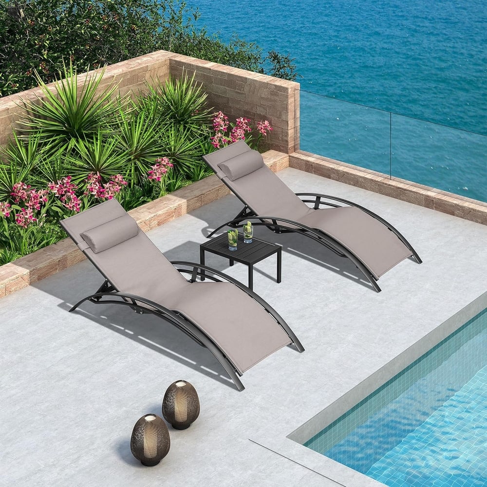 PURPLE LEAF Patio Chaise Lounge Set Outdoor Beach Pool Sunbathing Lawn Lounger Recliner Chair Side Table Included