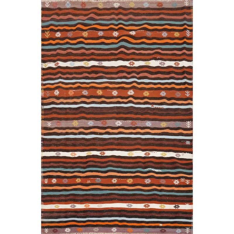 Hand Woven Oriental 100% Wool Carpet Southwestern Tribal Oranges & Rust Kilim Area Rug - 8' 2'' X 5' 10''