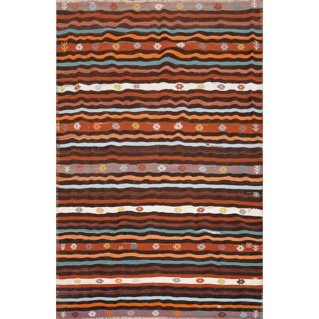 Hand Woven Oriental 100% Wool Carpet Southwestern Tribal Oranges & Rust Kilim Area Rug - 8' 2'' X 5' 10''