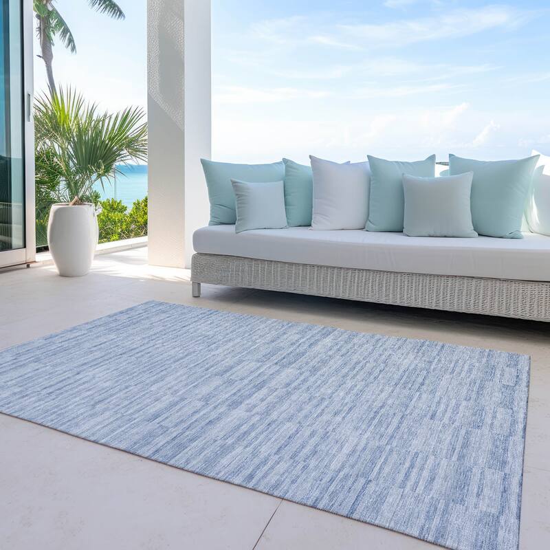 Machine Washable Indoor/ Outdoor Chantille Contemporary Blocks Rug - Sky - 3' x 5'