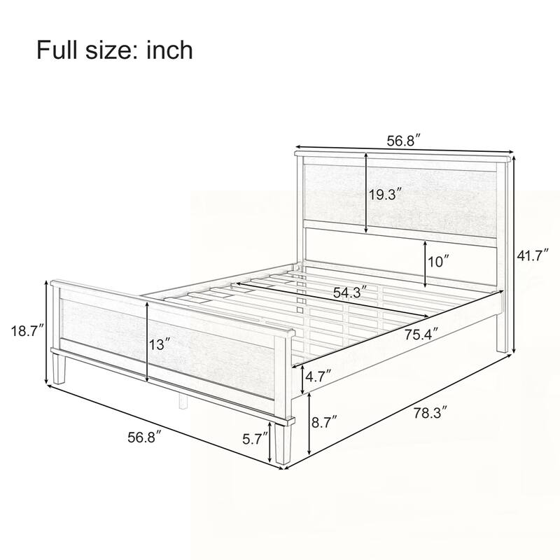 Wood Platform Bed with Headboard and Wood Slat Support