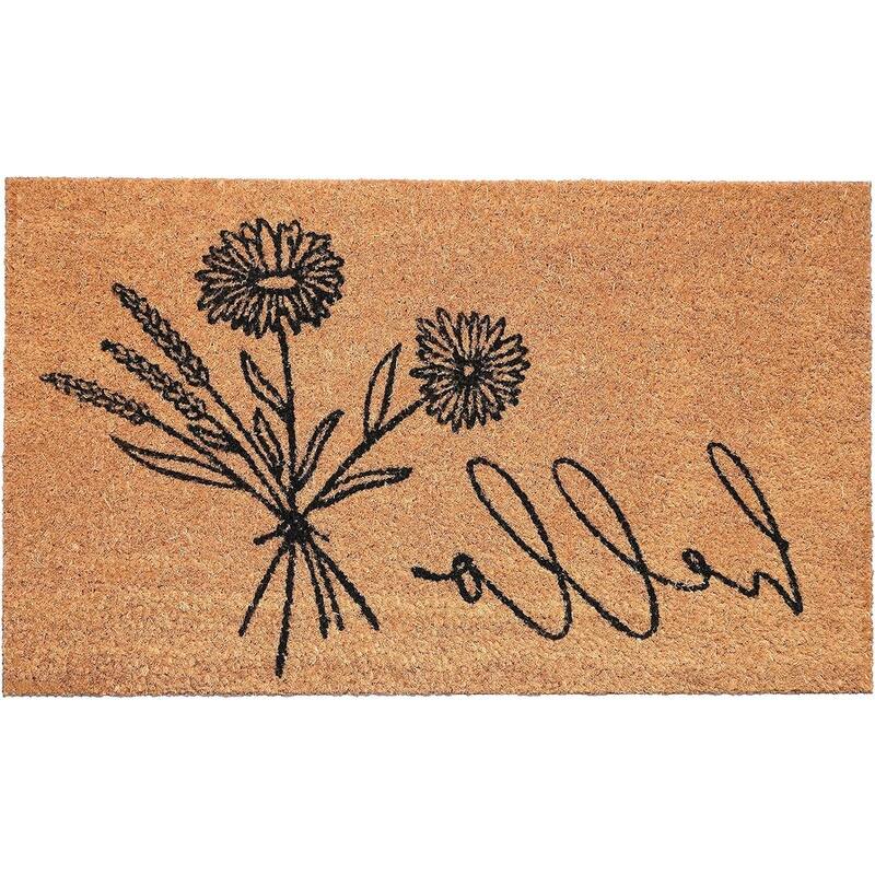 HomeRoots 30" X 48" Brown And Black Floral Hello Outdoor Coir Door Mat - 30.00' X '48.00